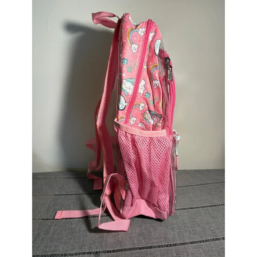 Pink unicorn clear school backpack transparent